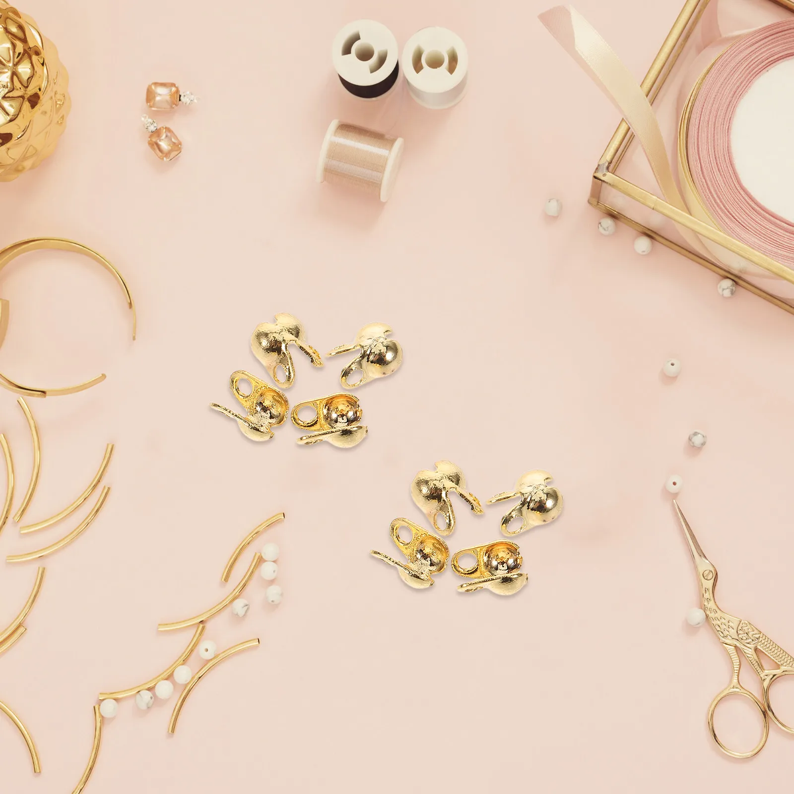 150Pcs Metal End Buckle Set Copper Plated Clamshell Knot Covers Chain Connector for Necklace Bracelet Jewelry Making