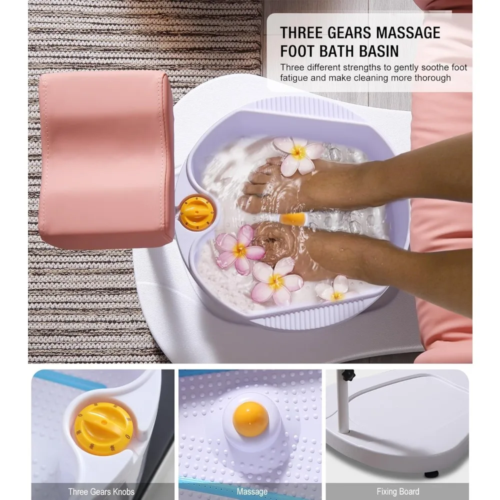 Silla de pedicura hidráulica para tecnología de uñas, Spa para pies, sin plomería, unidad reclinable giratoria 360