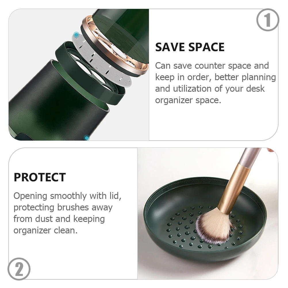 

Brush Bucket Dust-Proof Lid Storage Organizer For Makeup Brushes Sponges Lipsticks Foundation Space-Saving Desk