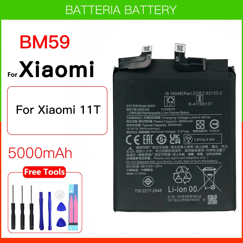 

Genuine Replacement Battery BM59 Original Battery For Xiaomi Mi 11T 5000mAh High Quality Batteria Battery Batteries + Kit Tools