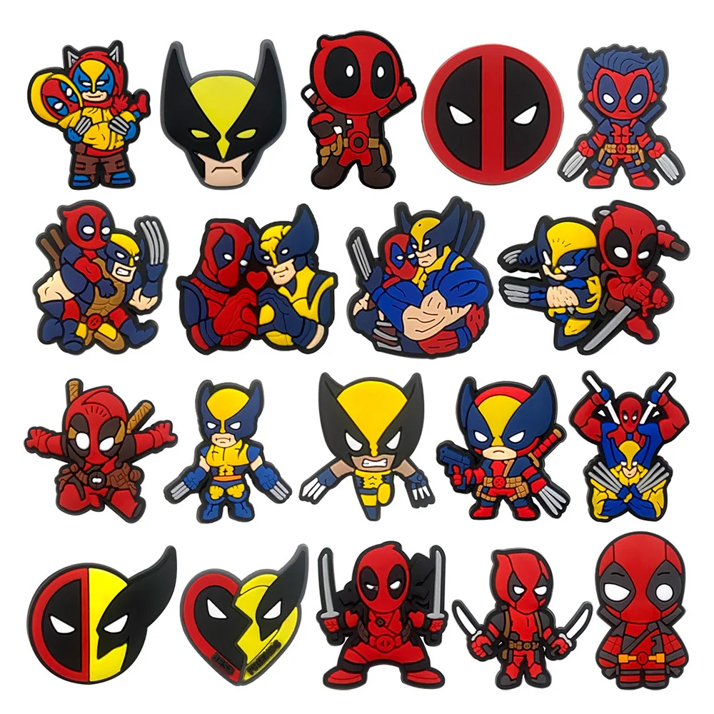 19 Uds. Amuletos de zapatos Deadpool & Wolverine para Croc DIY, accesorios de decoración de zapatos, decoraciones, sandalias, regalos para niños