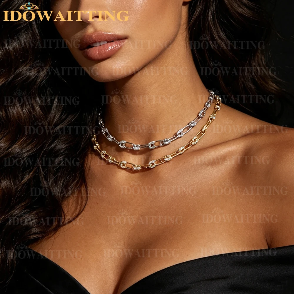 Geometric Fashion Women Jewelry Micro Paved CZ Sparking Paper Clip Chain Bling CZ Safety Pin Charm Cuban Necklace Extended
