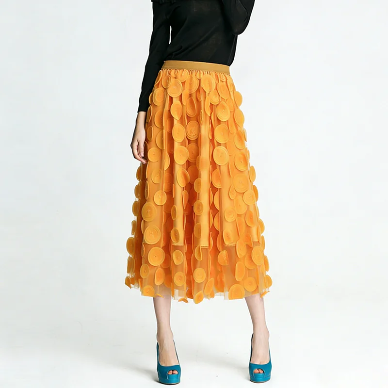 

New Trendy Round Point Elastic High Waisted A-line Fluffy Skirt For Women PY26025