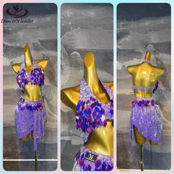 Latin Dance Dress High-end Custom Sexy Hanging Halter Belt Full Diamond Belt Sequins Cha Cha Tango Stage Professional Clothing