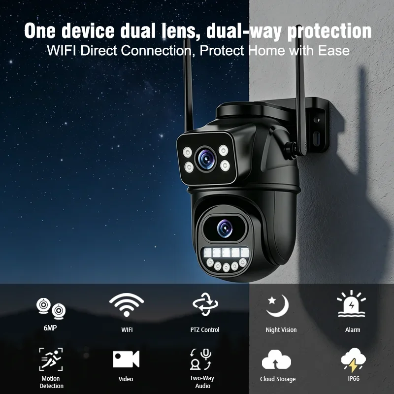 New 2.4G 3MP Outdoor PTZ Security IP Camera Dual Lens 4X Digital Zoom AI Human Detection ONVIF Compatible WiFi Surveillance Cam