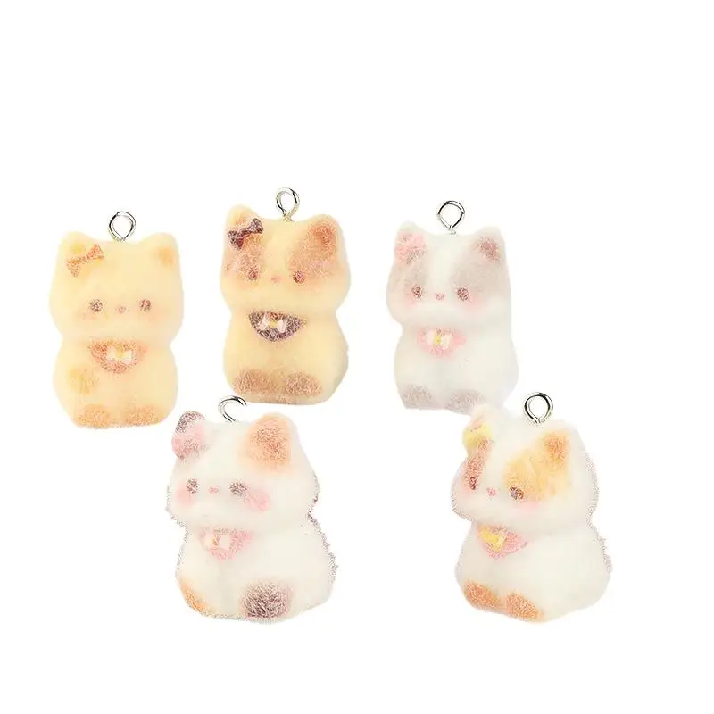 6Pcs 3D Flocked Resin Cat Pendants Cute Kitten Charms for DIY Jewelry Making Earring Bracelet Necklace Party Handmade Craft Sup
