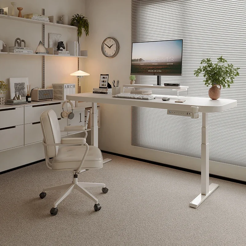 Cream Style Solid Wood Smart Electric Height Adjustable Desk for Home Bedroom Computer Desk Office Desk