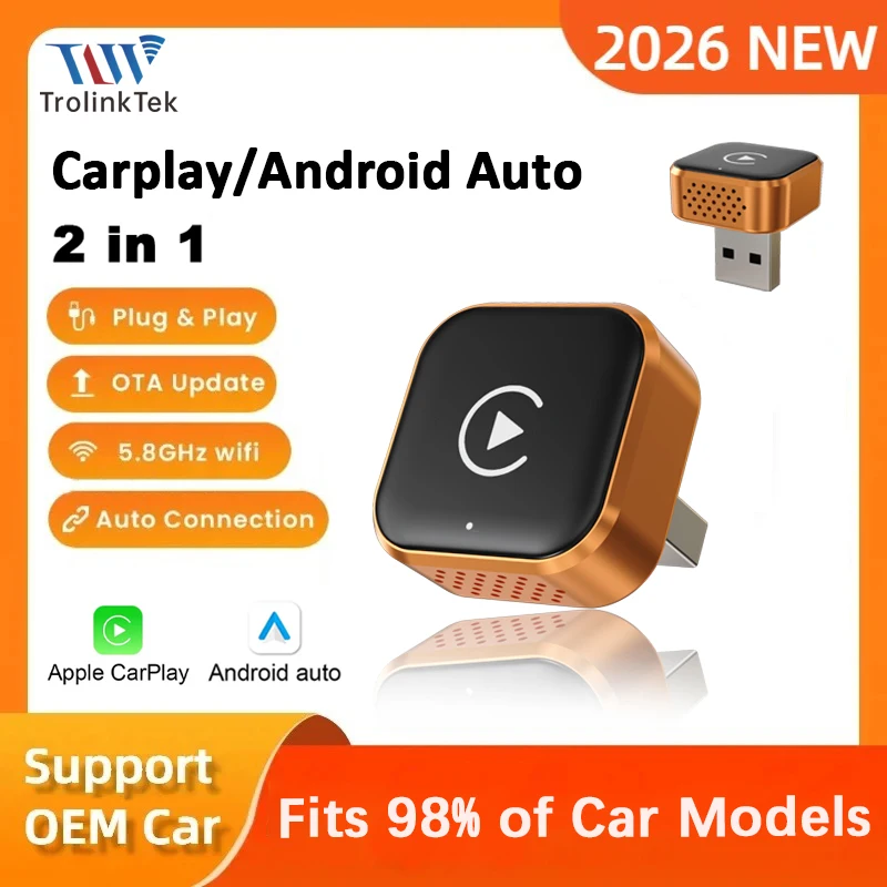 

Умный адаптер 2-в-1 Orange Wireless CarPlay/Android Auto: USB-донгл для быстрого подключения к автомобилю без задержек