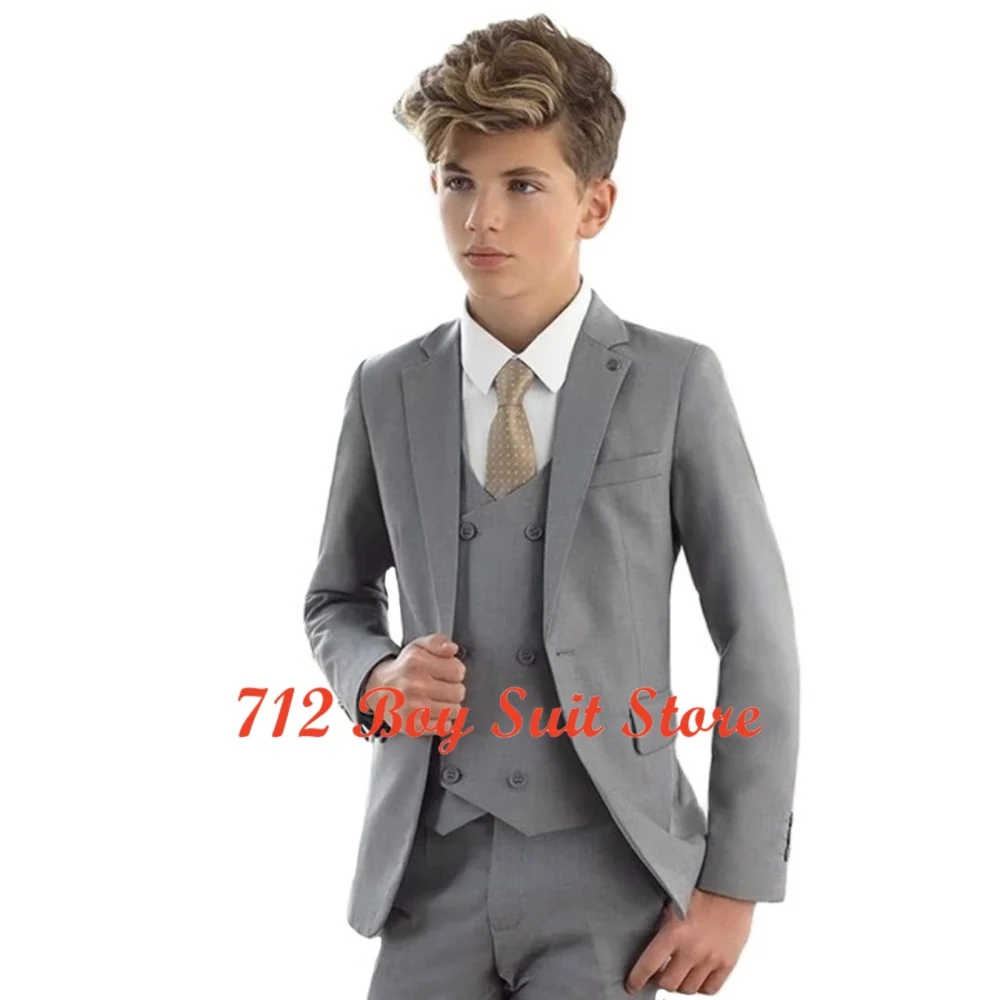 

Formal Boys Suit 3 Piece Double Breasted Jacket Vest Pants Kids Tuxedo for Wedding Outfit Solid Slim Fit Blazer Suits