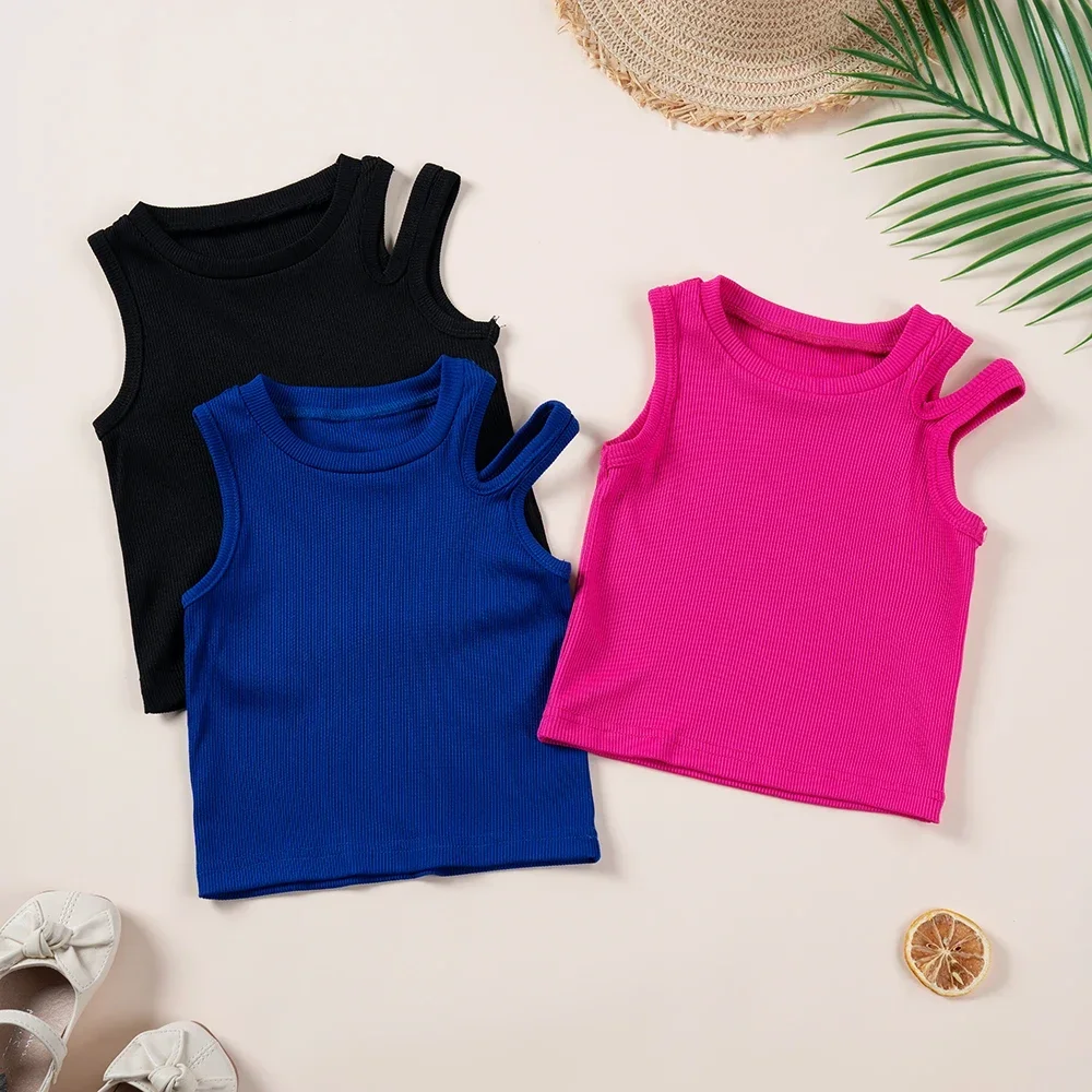 3PCS Toddler Girls Summer Sleeveless T-shirt Solid Fashion Strapless New Crop Tops Baby Children Stylish Breathable Tank Top