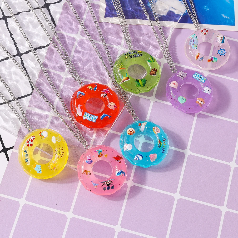 Aihua New 3D Funny Swimming Ring Earrings for Women Girls Cute Kids Earrings Necklace Summer Beach Vacation Jewelry Gifts