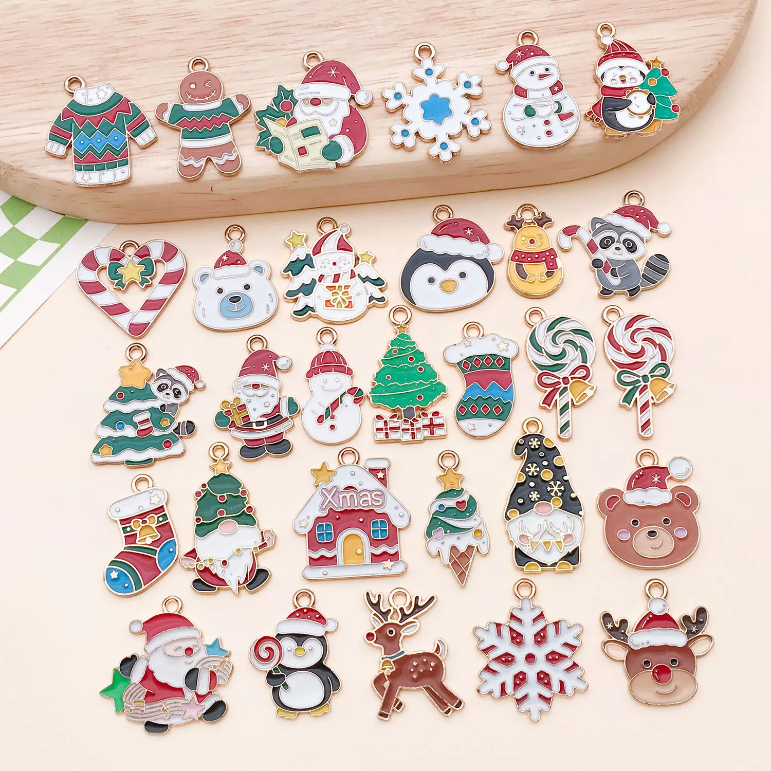 30pcs Christmas DIY Enamel Charms Assorted For Earrings Necklace Bracelet Making Santa Animal Sweater House Gift Craft Supplies