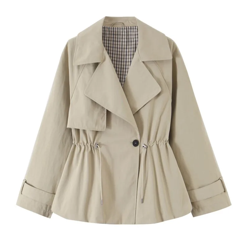 HipSeam Women's Trench Coat with Adjustable Waist New 2026 Autumn Simple Lapel Collar Button Check Lining Women Jacket Tops