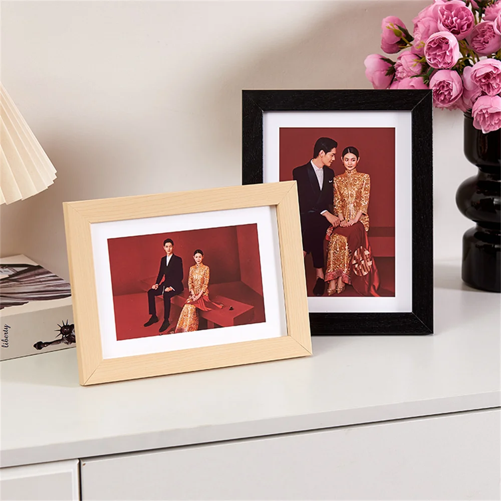 Free Photo Printing Simple Style Wooden Photo Frame Family Portrait Photography Wedding Travel Studio Multi-size Ornaments