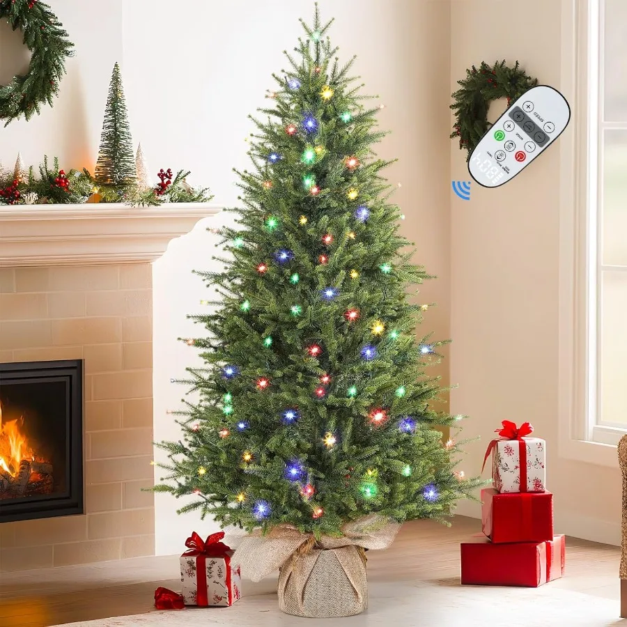 

5-футовая предварительно освещенная искусственная маленькая мини-рождественская елка с цветными светодиодными фонарями, вставкой с дистанционным управлением и таймером, идеально подходящей для рождественского декора
