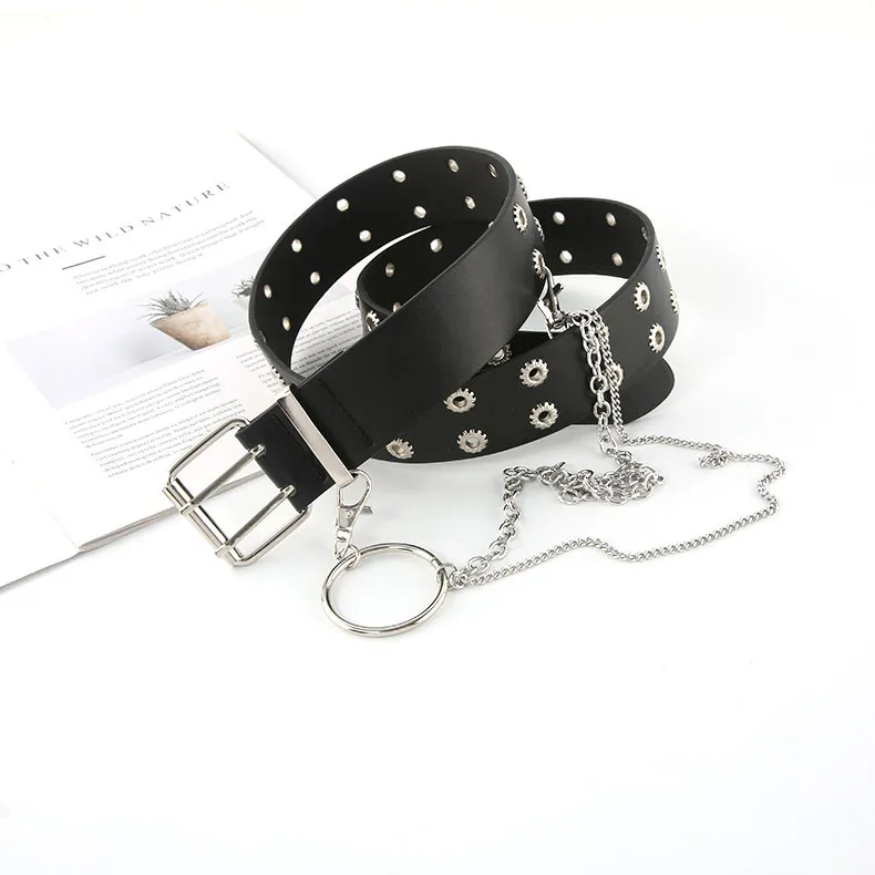 

Double-breasted Gear Shape Buttonhole Chain Belt Hollow Jeans Belt Belt for Women