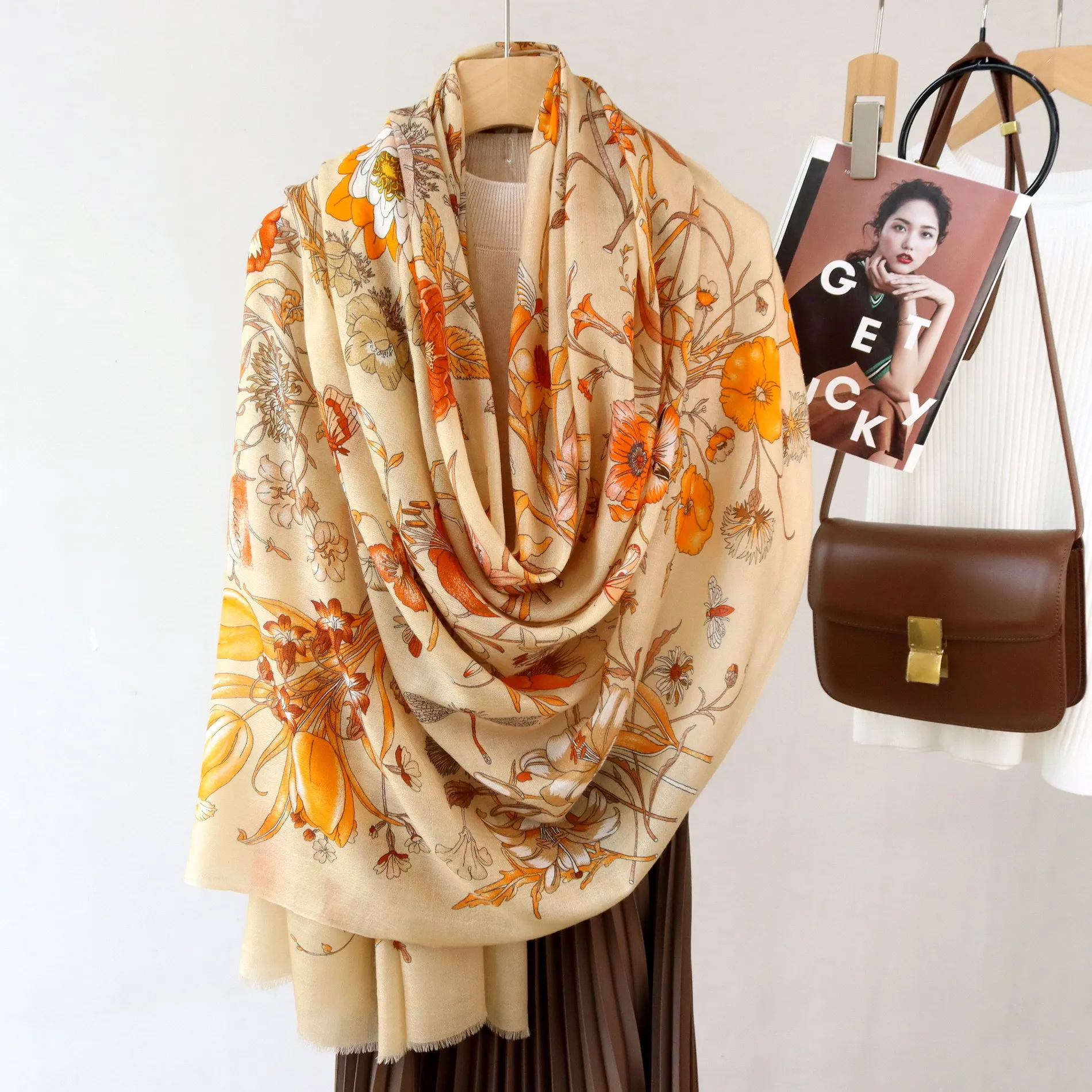 Winsleter-Women 100%Wool Elegant Long Scarf, 200*100CM Print, Mom Gift Temperament Thin Shawl Scarves, 2026 Autumn New A68615CC