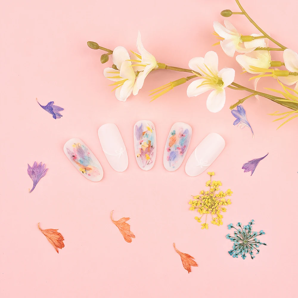 KADS 3D Nail Art suche kwiaty ozdabianie paznokci naturalny wzór kwiatowy prawdziwy suszony kwiat paznokci naklejki ozdobne DIY akcesoria do Manicure naklejki