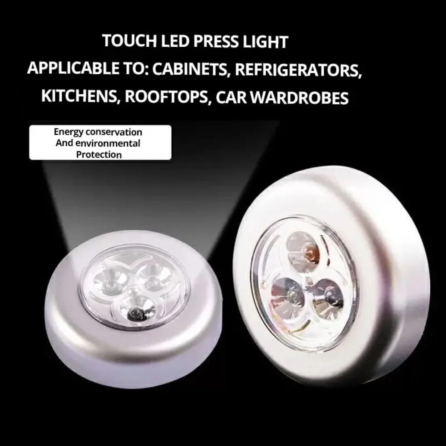 Portable, Creative, and Efficient Set of 2 Round LED Hand-Pressing Night Lights for Car, Small Bedside Lamp, Wardrobe, and Readi