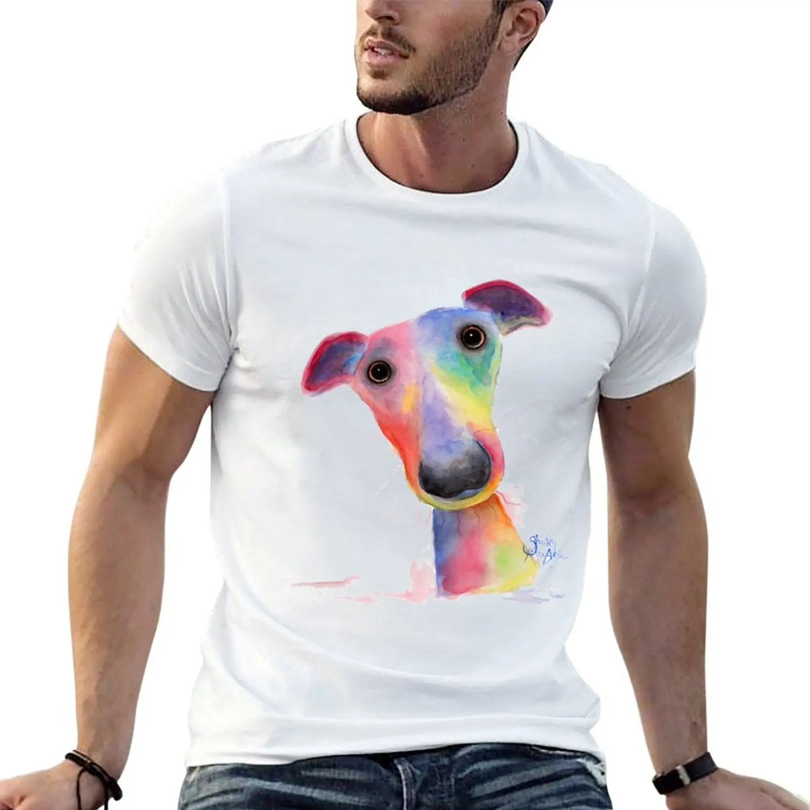 

WHiPPeT GReYHouND DOG 'HANK' BY SHIRLEY MACARTHUR T-Shirt funny t shirts dark humor t shirts for man cotton funny T-Shirt