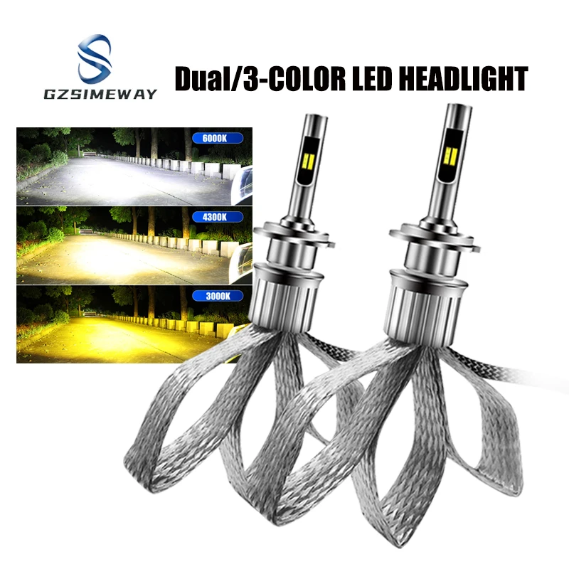 2PCS 3-Color Car Light H1 H7 LED Headlight Bulbs H4 H8 H9 H11 9005 HB3 HB4 9006 H3 881 Led Auto Fog Lamp 20000LM Automobile 12V