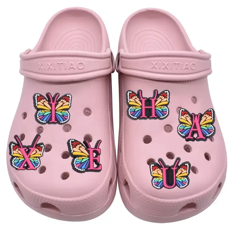 1/26Pcs Butterfly Alphabet PVC Shoe Buckle Charms English Letters Children Fashion Designer Decorations For Birthday Gifts