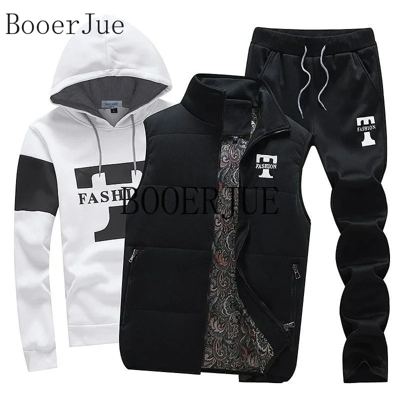 Mens Set Vest 3 Pieces Set Hoodies+Vest+Pants Casual Track Suit Clothing Coats Winter Thick Warm Tracksuit for Couple Printed - view 5