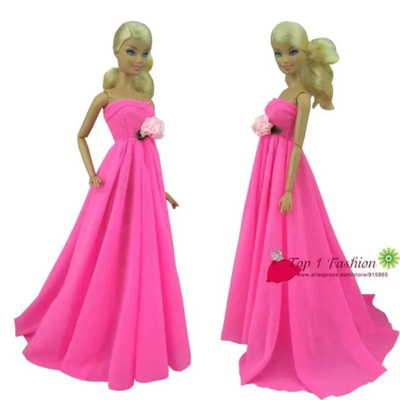 2sets= Rose Pink Evening Party Wedding Dress for Barbie Doll + Suit Clothes for Ken Doll