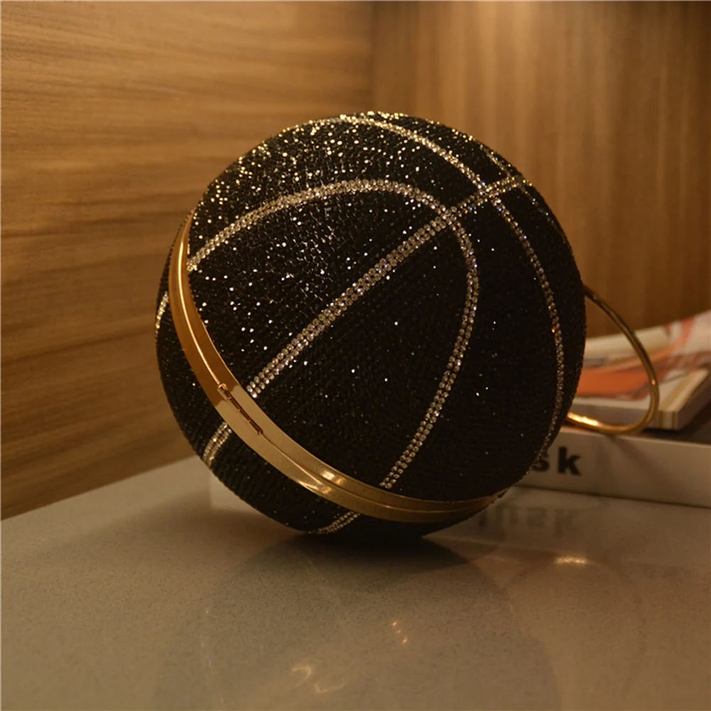 Rhinestone Basketball Evening Bag Ladies Wedding Party Wallet and Handbag Chain Shoulder Bag