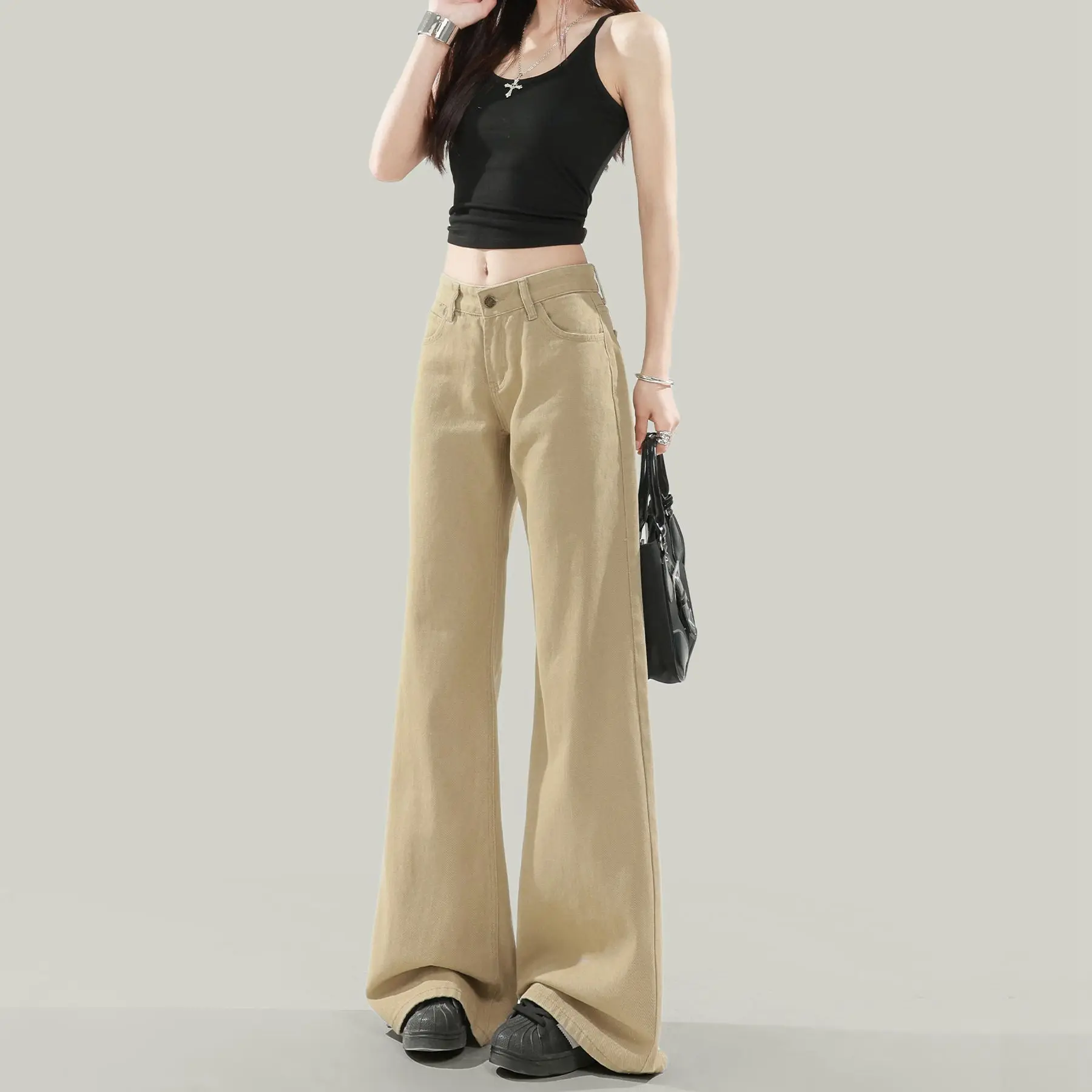 

2026 Retro Micro-flared Jeans Women's Low Waist Loose Khaki Thin Versatile Drape Wide-leg Pants