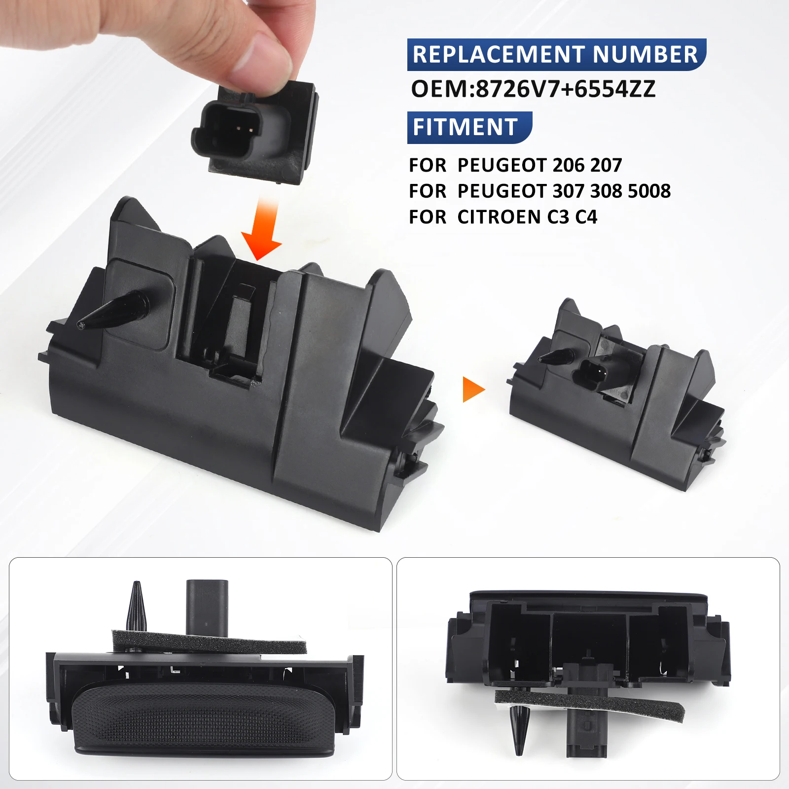 Heckklappen-Entriegelungsschalter 6554V5 8726V7 für Peugeot 206 207 307 308 5008 Citroen Xsara Picasso Zubehör C3 C4 Mikroschalter – Detail 6