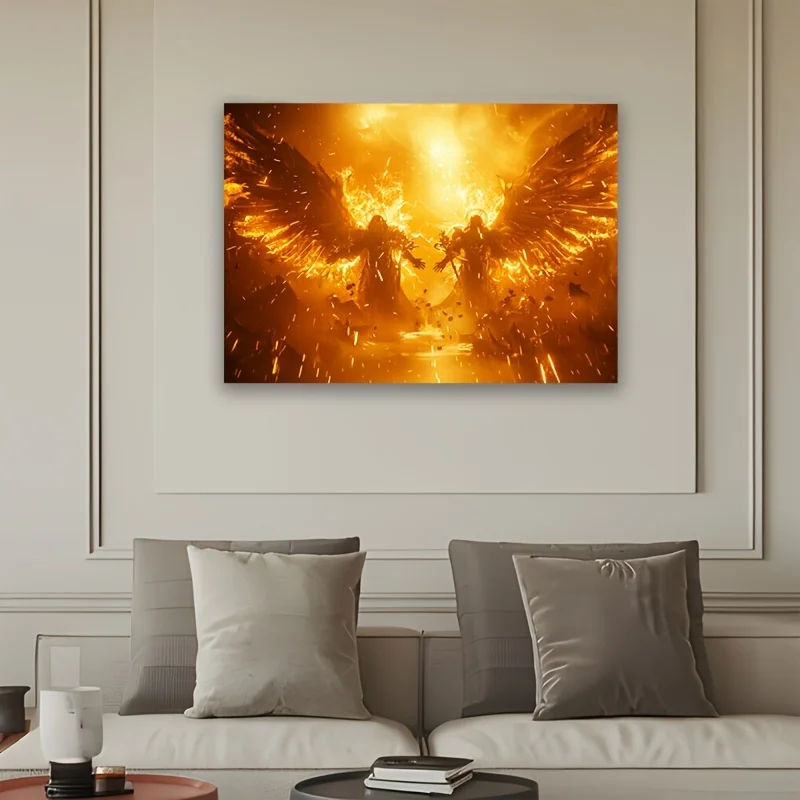 Dramatic Fantasy Tapestry Wall Art 150x300cm Epic Angel Fire Warrior Mythology Hanging Decor for Living Room Bedroom