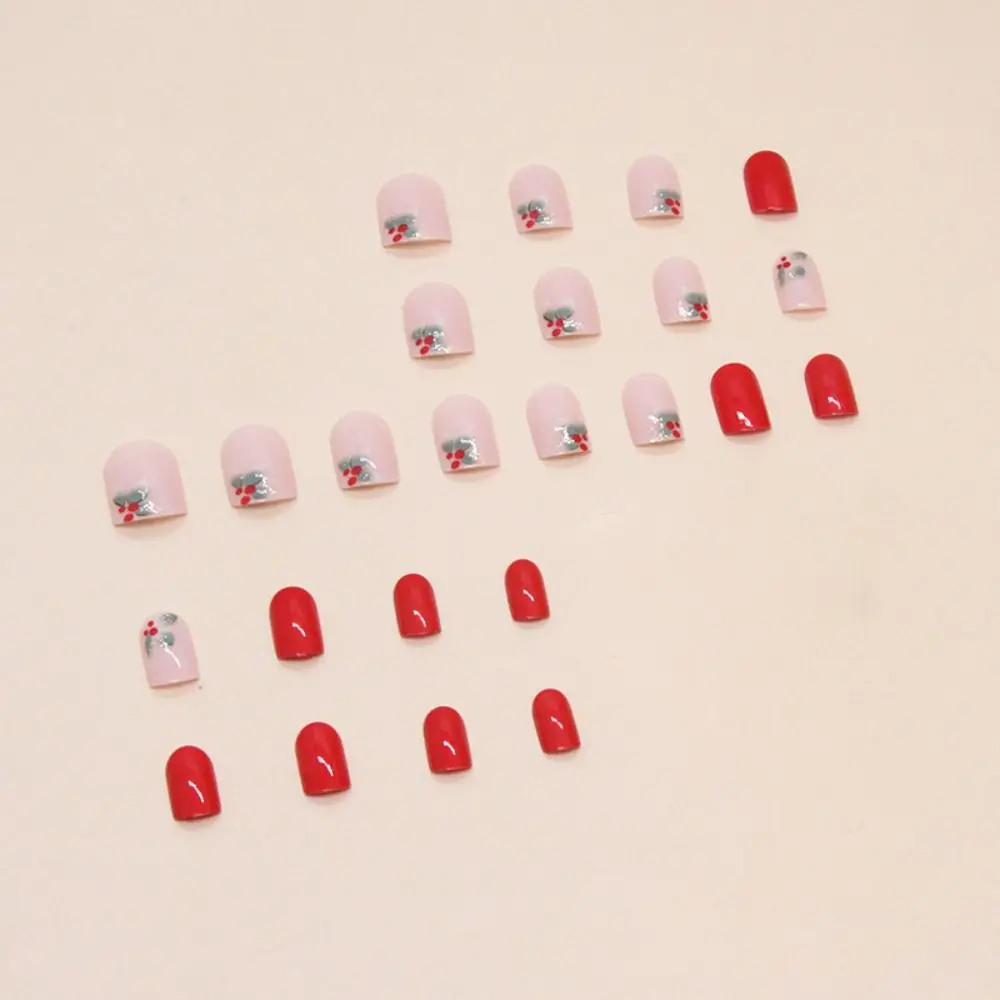 Fashion Long Square False Nails French Full Cover Fake Nials Red Flowers Detachable Press on Nails DIY