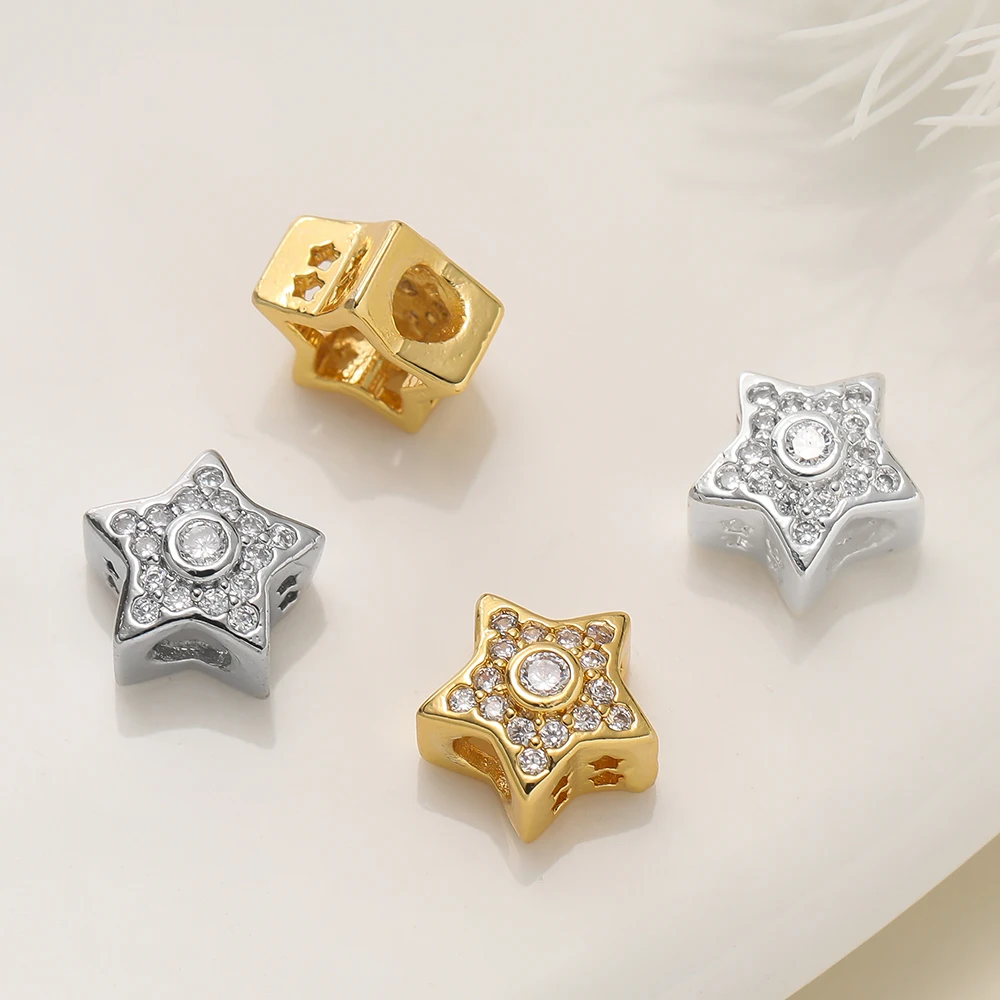 

2Pcs/Pack 14/18k Gold Color Plated Five-Pointed Star Spacer Bead with Zircon for Jewelry Making Bracelet Necklace Accessories