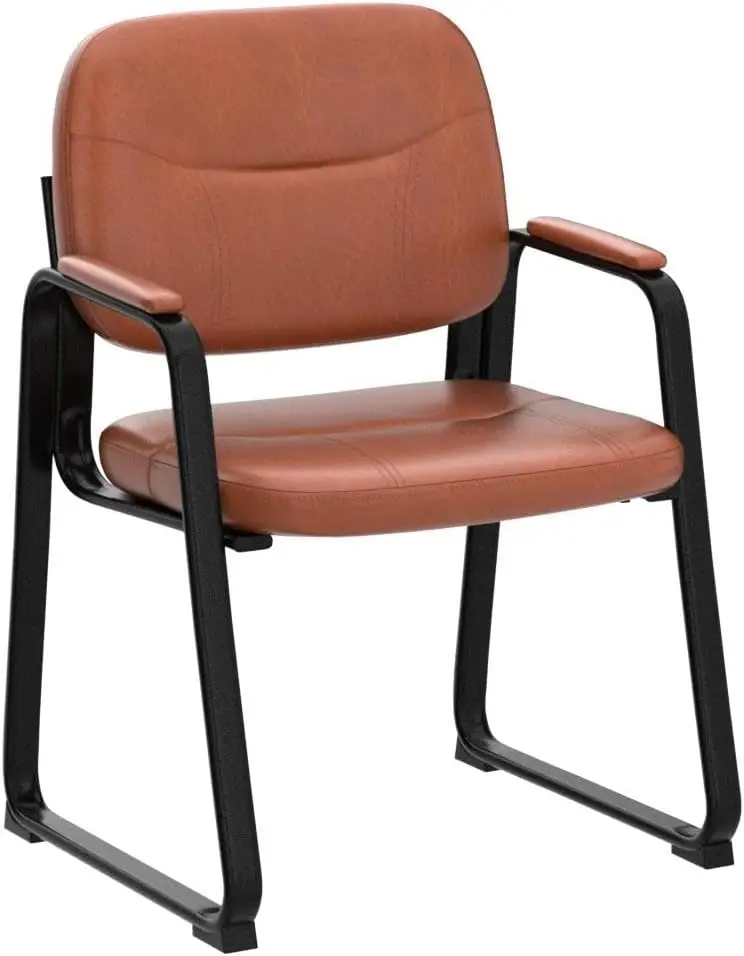 CLATINA Waiting Room Reception Chairs No Wheel, Leather Guest Chair with Padded Arms, Modern Brown Office Desk Chairs