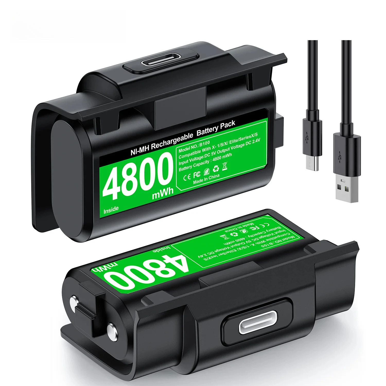 Akumulator B100 2 x 4800mWh do kontrolerów Xbox Series X/S/Xbox One S/X, zestaw do ładowania akumulatorów, kabel USB do ładowania/4 osłonki
