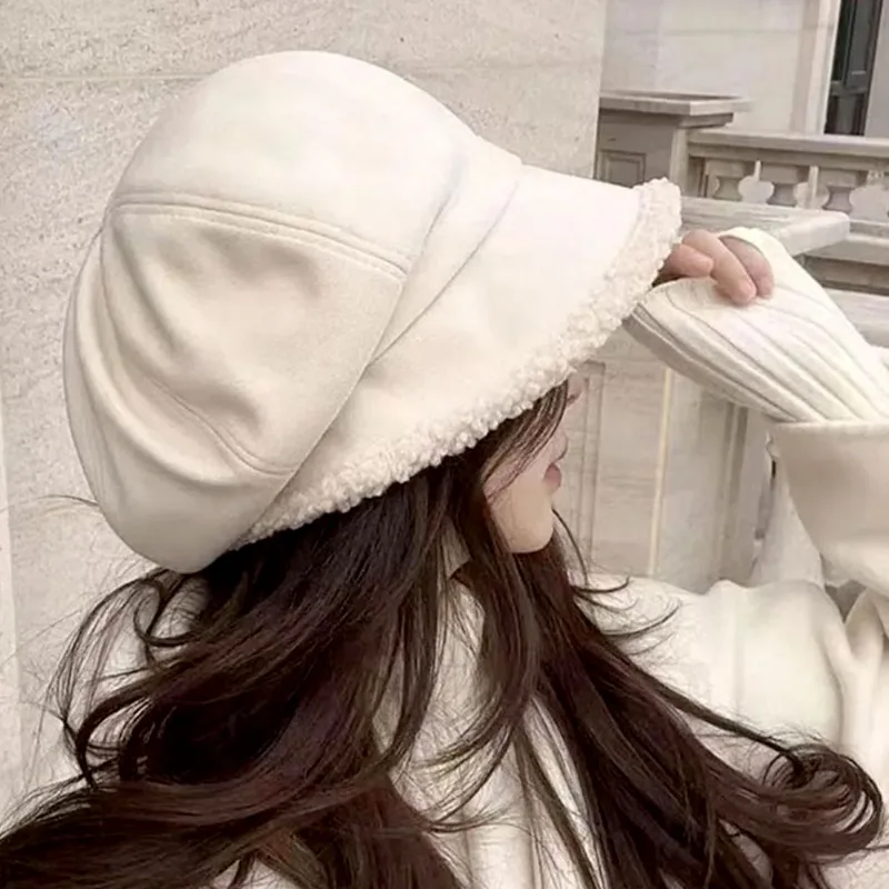 Winter Beret Hats Women Girls Retro Solid Color Velvet Octagonal Hats Thickened Warm High Quality Casual Hat Fashion Accessories