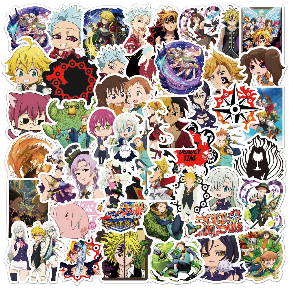 10/30/50 Uds. Pegatinas de Anime Los Siete Pecados Capitales, Pegatinas de Dibujos Animados de Meliodas, Pegatinas para Botellas de Agua, Fundas de Teléfono, Calcomanías de Manga