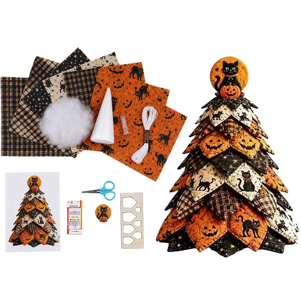 Halloween DIY Quilted Fabric Tree Tabletop Craft Kit Gift For Craft Lovers Padded Sewing Hand-Made Halloween Decor Hands Ability