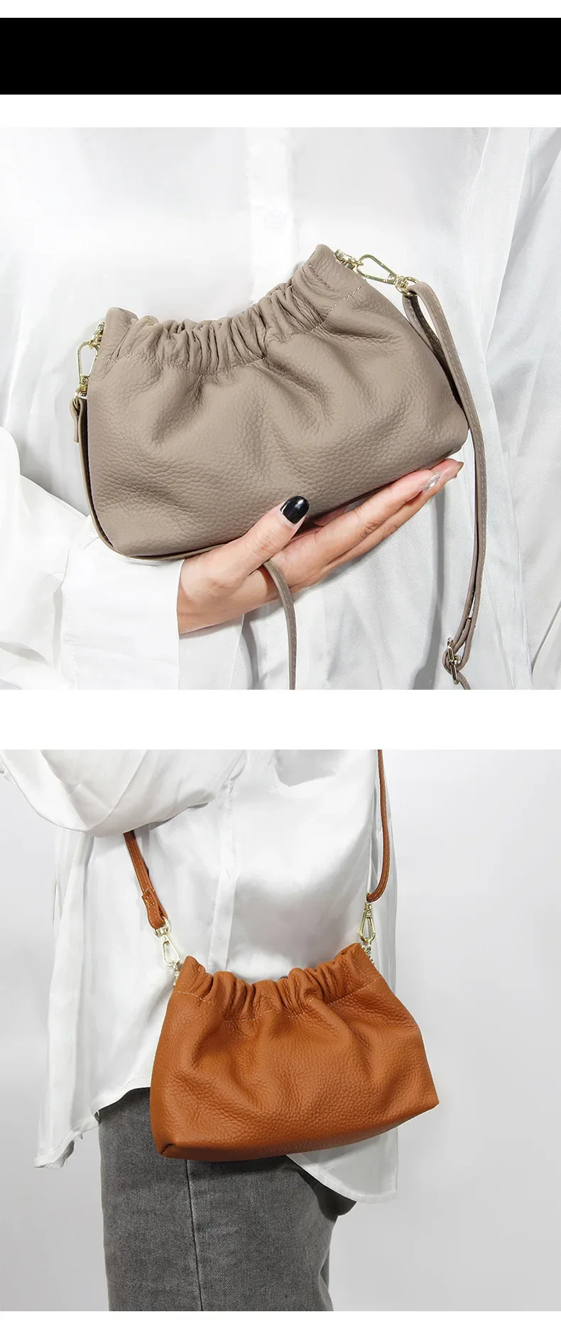 Cloud Clutch Purses for Women Dumpling Bag Soft Genuine Leather Underarm Bag Cowhide Handbag small flap Crossbody bags