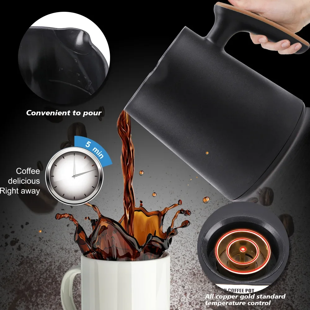 220V Compact Electric Drip Coffee Machine Home Use 3-5 Cups Fast Brewing Fast Heat Turkish Coffee Maker Auto Convenient