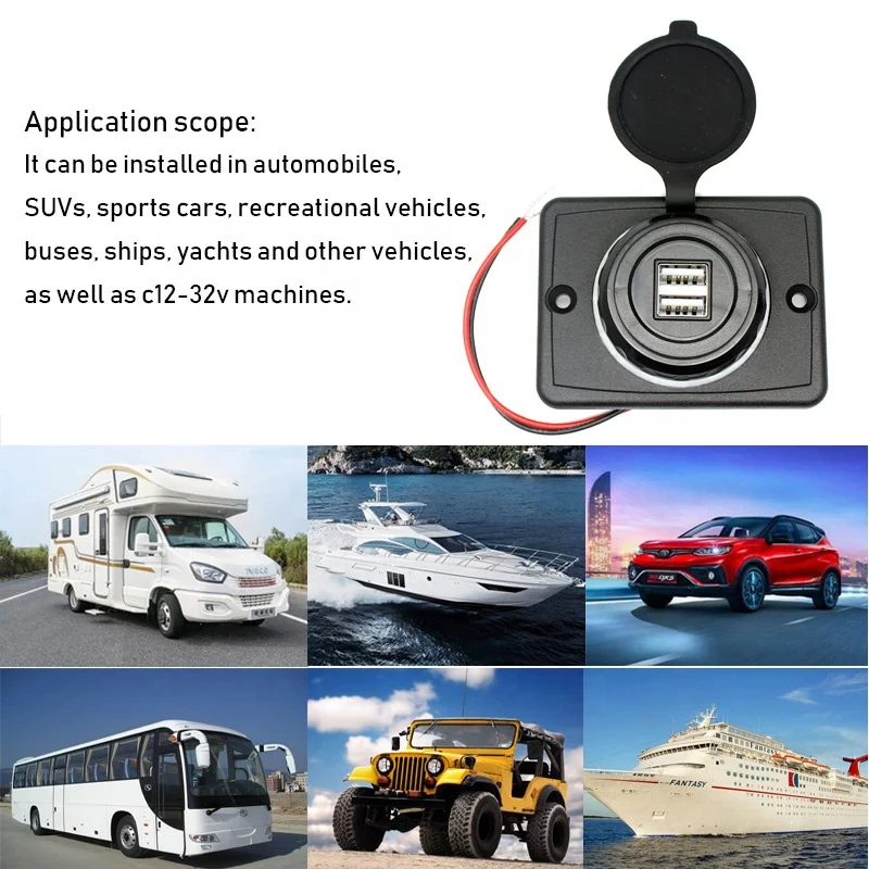 شاحن سيارة للهاتف المحمول 12 فولت - 24 فولت 4.8 أمبير محول شحن سيارة بمنفذ USB مزدوج