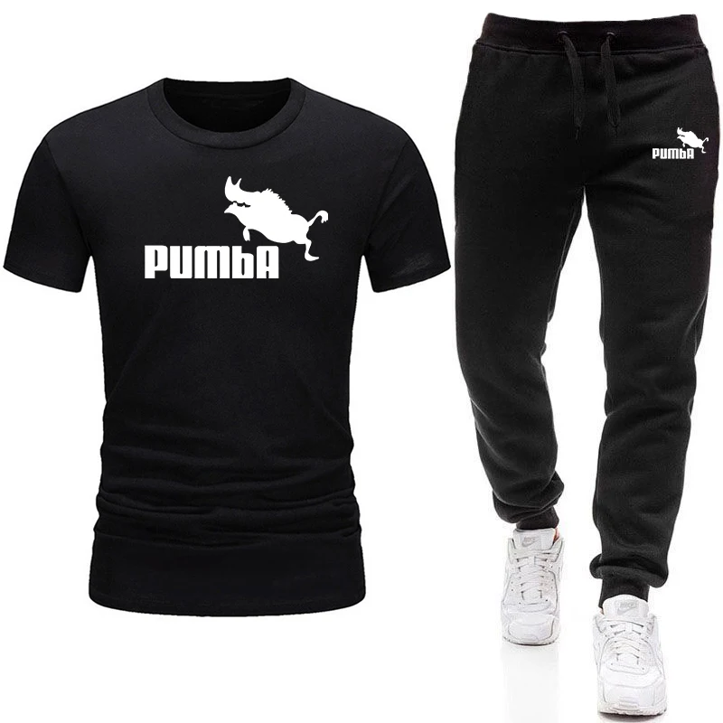 Summer Casual Men\'s T-shirt + Pants Suit Brand Short Sleeve Set Luxury Printed Cotton Shirts Jogging Sweatpants Male Sportswear