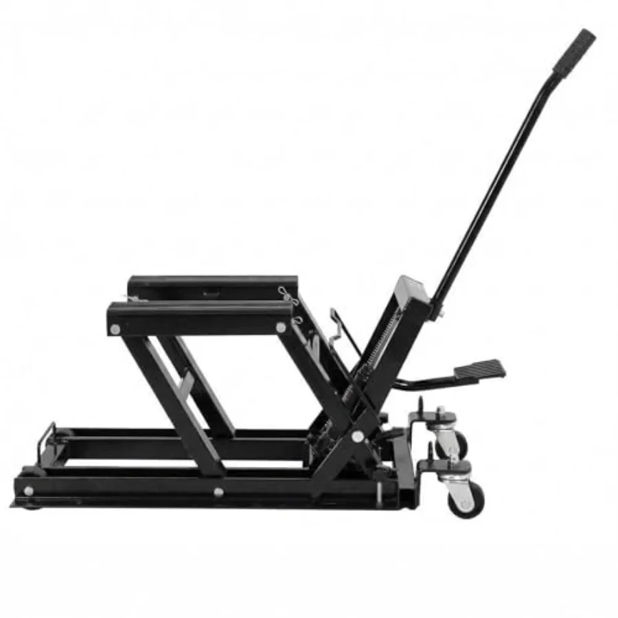 

1500LBS/680KG Hydraulic Motorcycle ATV Lift Jack with 3-Position Safety Lock Foot Pedal Low Profile Swivel Casters Heavy Duty S