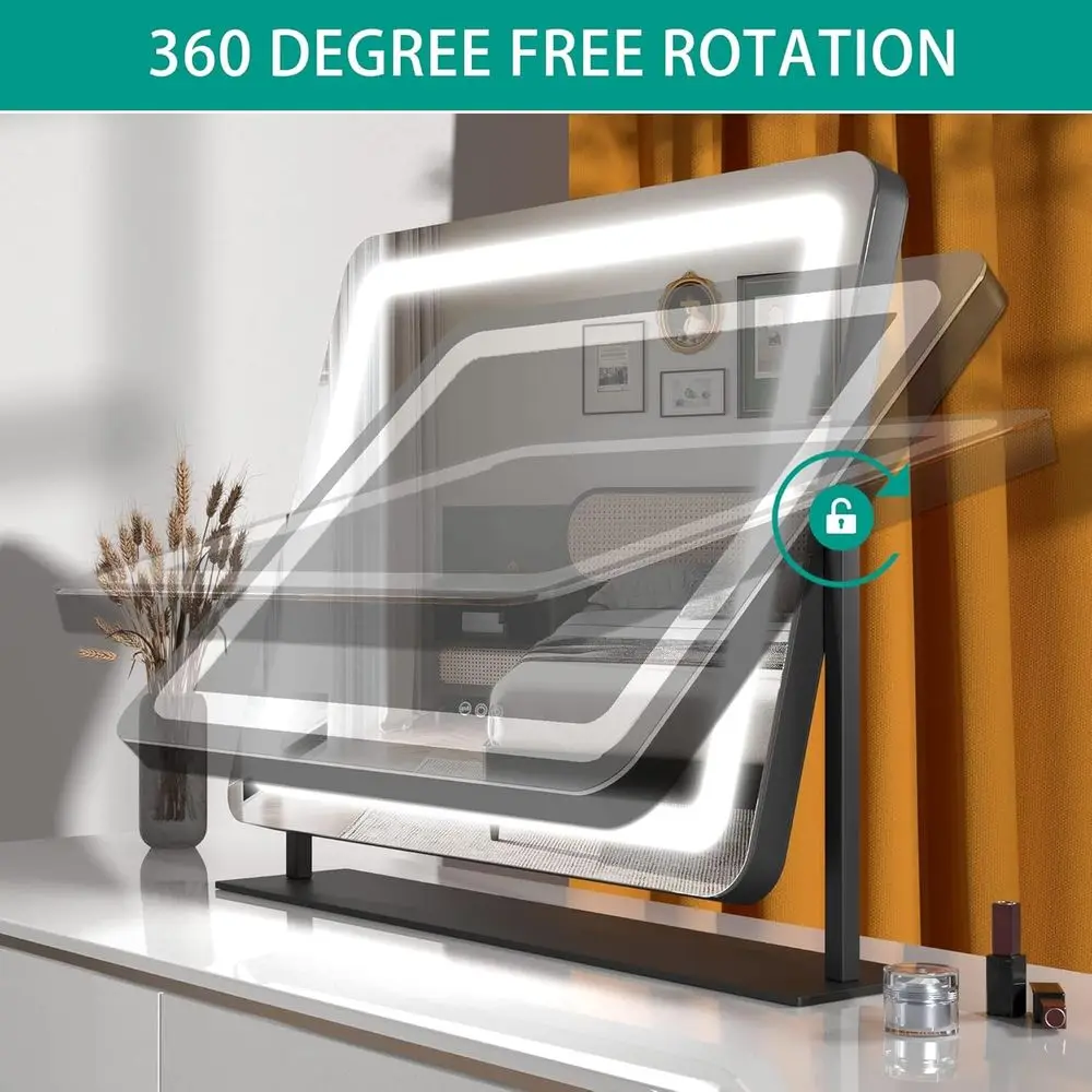 LED-beleuchteter Kosmetikspiegel, 24,2 x 18,9 Schminkspiegel mit 10-facher Vergrößerung, USB-Anschluss, Telefonhalter, Touch-Dimmung in 3 Farben, 360 °