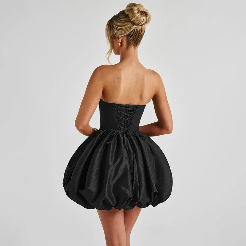 Trägerloses Satin-Kleid mit Großer Schleife, Rückenfreies Kurzrock-Kleid für Hochzeit, Party, Dinner, Sexy Trägerloses Abendkleid für Damen – Detail 18