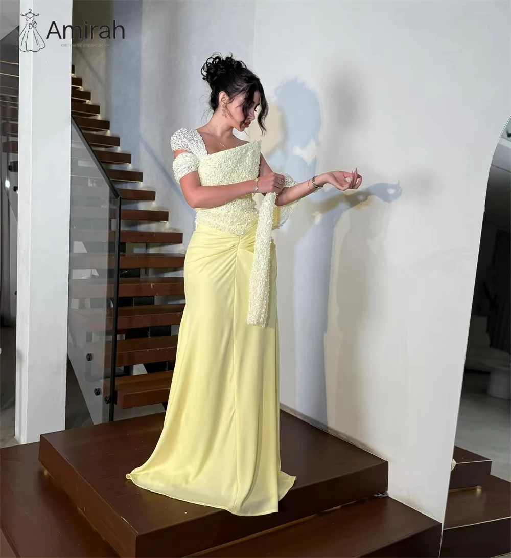 Abito da sera in tulle a coda di pesce Amirah Abiti da sera da donna di lusso su misura di lusso 2025 Abito da ballo con nastro con spalle scoperte 2025