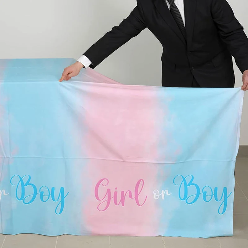 Hot Gender Reveal Tablecloth - Pink & Blue Rectangular Plastic Table Cover, for Baby Shower, Baptism, Birthday Party Decorations