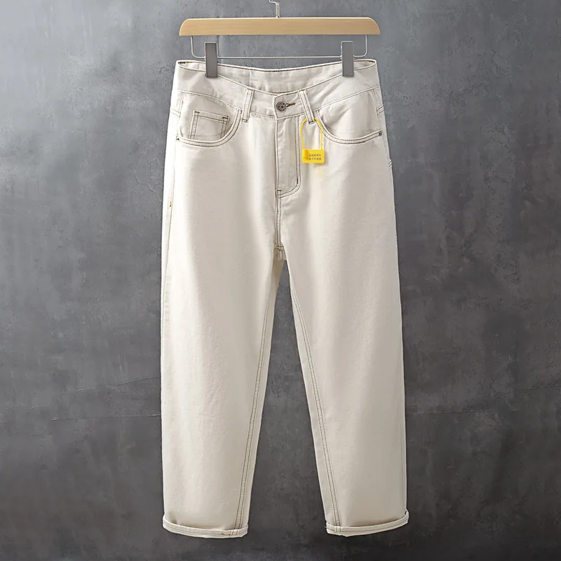 

Весна и осень2025Модные мужские джинсы кремово-белые простые универсальные уличные свободные повседневные брюки Широкие брюки