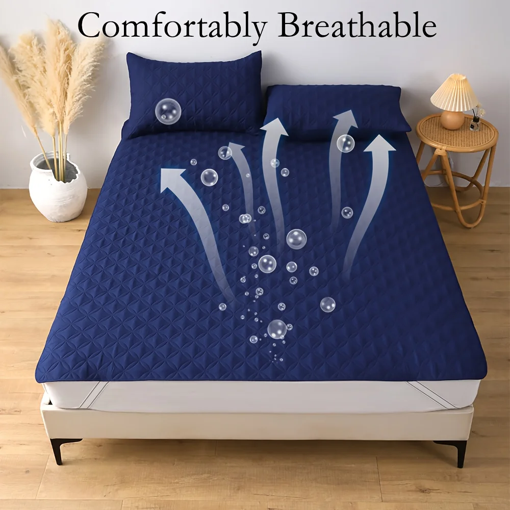 Wasserdichter Matratzenschutzbezug mit elastischem Band, weiche, atmungsaktive Matratzenauflage für Bett, Grau/Weiß/Grün/Blau – Detail 4